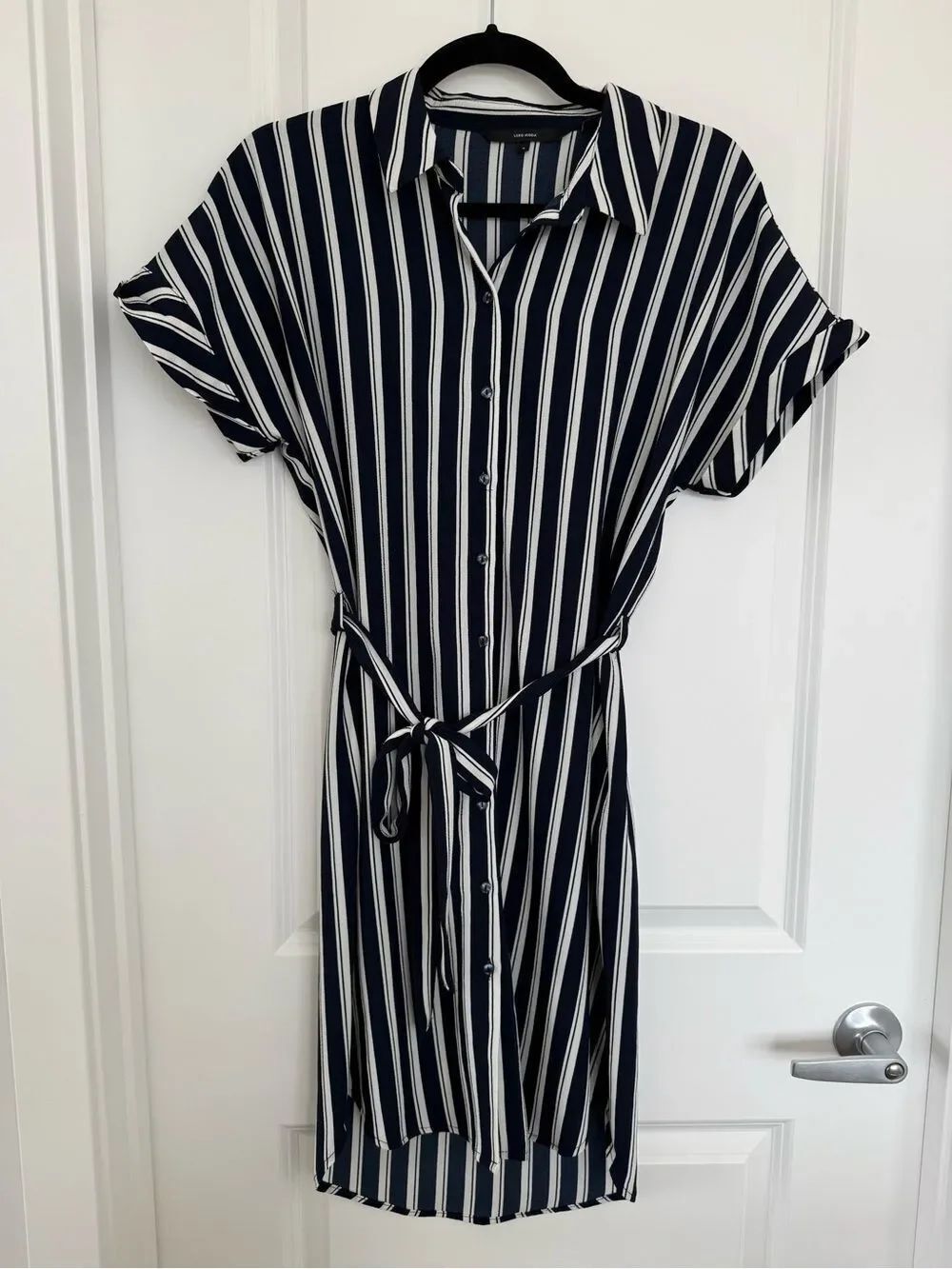 VERO MODA | Navy and White Vertical Stripe Shirt Dress - size small